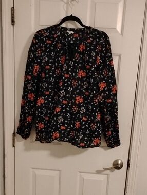 Sonoma Black Floral Blouse with Coral & Light Blue Flowers